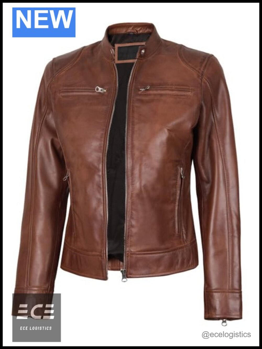 Real Lambskin Leather Moto Jacket Cafe Racer Full Zip Women